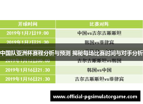 中国队亚洲杯赛程分析与预测 揭秘每场比赛时间与对手分析